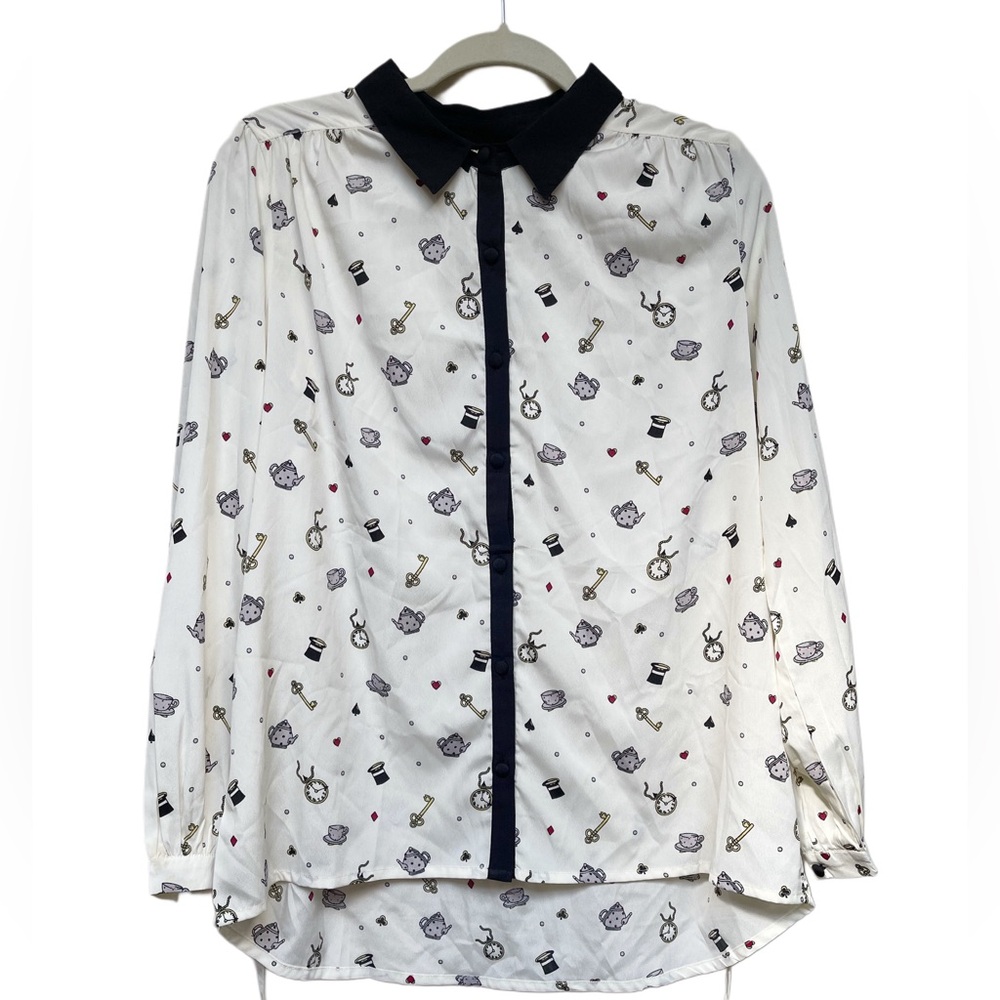Yumi tea party top/blouse button down collar | Size M